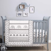 The Peanutshell Elephant Walk Crib Bedding Set | 3 Piece Unisex Nursery Set | Cr - £63.34 GBP