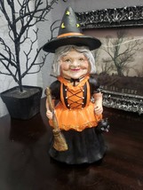 Halloween Vintage Style Primitive Witch Resin Figurine Tabletop Decor 10.5&quot; - £22.41 GBP