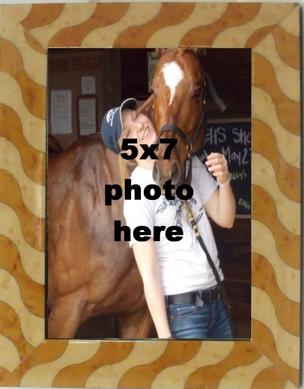 Tabletop Wood Photo Picture Frame 5x7 With Tan and Creme Strips Contemporary
