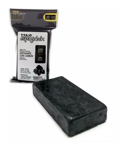 1 X T.Taio Esponjabon Soap Exfoliante Carbon Charcoal Sponge Bar Dark Sp... - $9.85