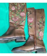 Gianni Bini Brown Leather Riding Boots Zip Flower Embroidery Women&#39;s Siz... - $33.98