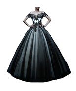 Off the Shoulder White and Black Tulle Gothic Lace Vintage Prom Wedding ... - £131.98 GBP