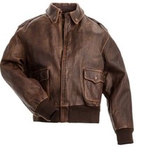 Aviator A-2 Flight Jacket Distressed Brown Real Cowhide Leather Bomber Jacket - £83.04 GBP