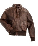 Aviator A-2 Flight Jacket Distressed Brown Real Cowhide Leather Bomber J... - £82.00 GBP