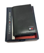 NWT $48 Tommy Hilfiger Black Color Leather Trifold wallet RFID NEW Gift box - £22.11 GBP