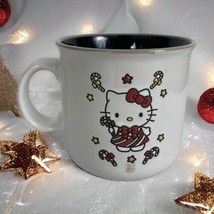 Hello Kitty Christmas Mug Black Interior Candy Canes Cat Bow Star 20 oz FLAW - $18.54