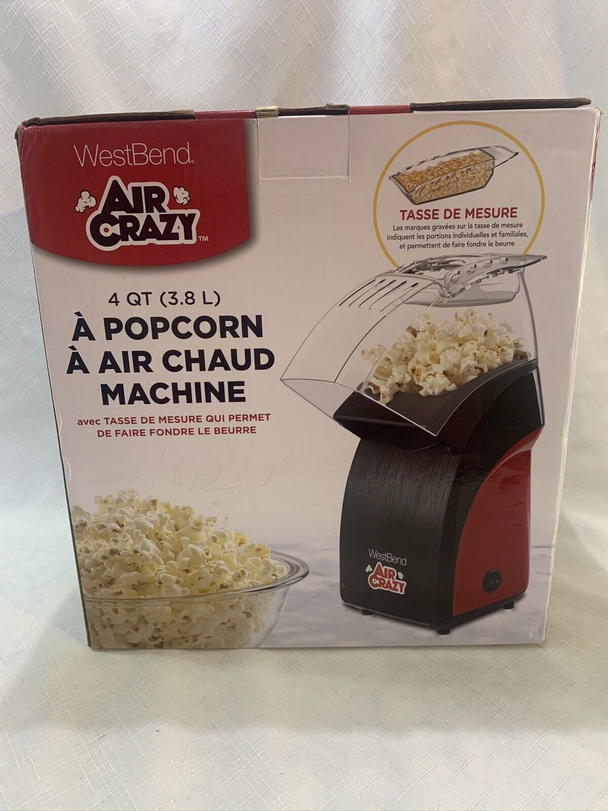 West Bend Air Crazy Hot Air Popcorn Machine W/Butter Melting Cup 4qt #82471R - £15.14 GBP