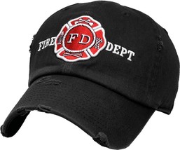 Fire Department Insignia Firefighters Black Cap Adjustable Dad Hat by KB... - $18.99