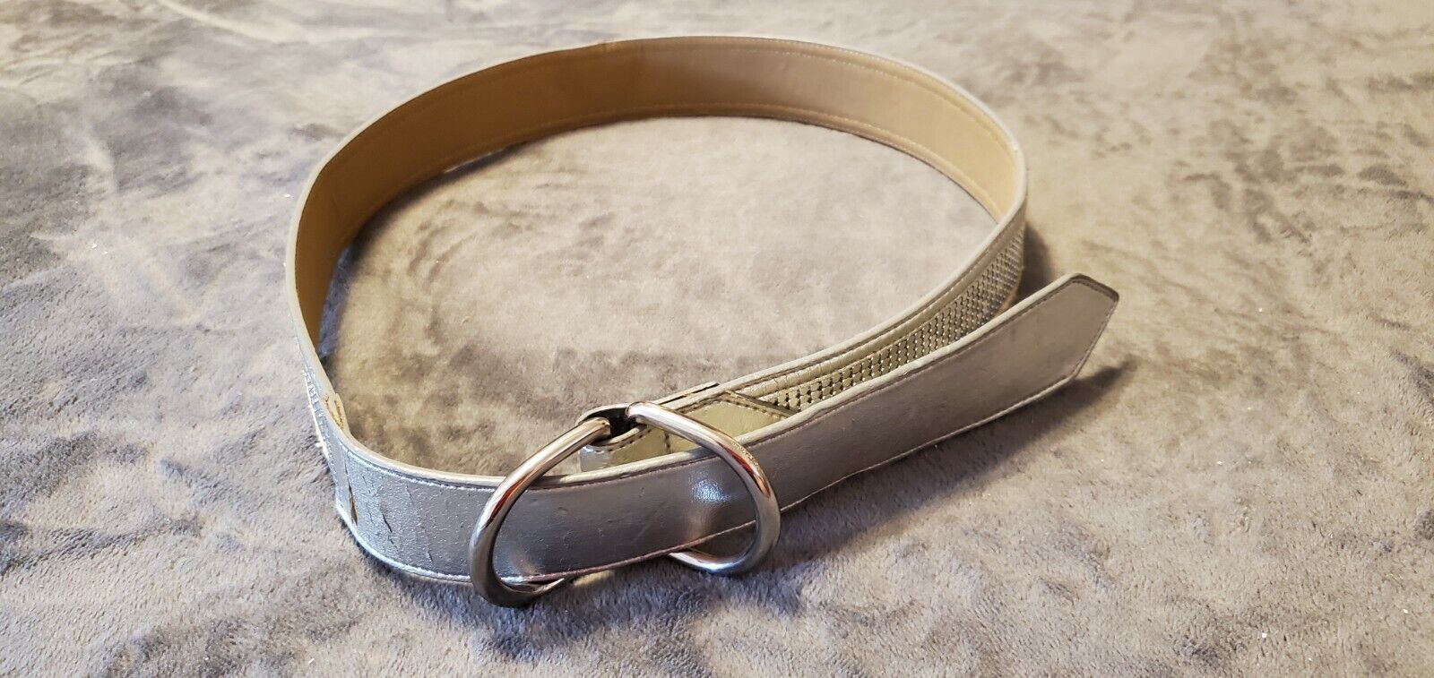 VINTAGE SILVER FOIL SILVER SEQUIN DOUBLE LOOP BUCKLE BELT - $18.00