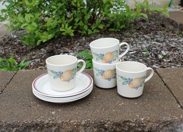 Set Of 4 Corning Ware Corelle Abundance Coffee Cups Mugs Fruit Pattern - £27.90 GBP