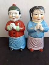 Chinese Golden Boy 12.5&quot; Jade Girl 11.5&quot; Figurines Ceramic Set of 2 - £56.55 GBP