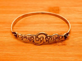 925 Sterling Silver Celtic Knot Bangle Bracelet - Irish Hallmarked Eternal Love  - $65.00