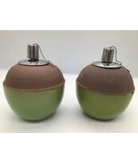 2 Stoneware Oil Lamp  Pottery  Brown green NEVER LIT WICK - $26.73