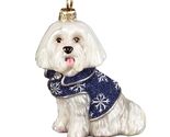 Maltese in Snowflake Coat with Crystals Polish Blown Glass Christmas Orn... - $59.98