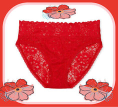 M  Red THE LACIE Full Floral Lace Stretch Victorias Secret HighLeg Brief Pantie - £9.88 GBP