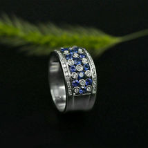 Style Men&#39;s 1.80C Round CZ Blue Diamond 925 Sterling Silver Engagement Band Ring - $99.99