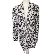 Vintage long line rayon/ linen blend open blazer Size M 80s 90s padded shoulders - $35.64