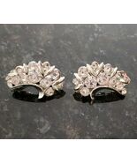 Vtg Signed Kramer of New York Rhinestone Clip On Earrings Floral Fan Design - $34.95