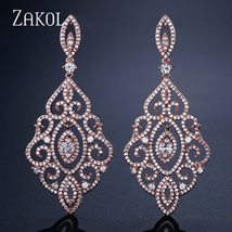 ZAKOL Leaf  Full MiPaved Cubic Zirconia Big Drop Earrings Fashion Wedding Party  - £18.60 GBP