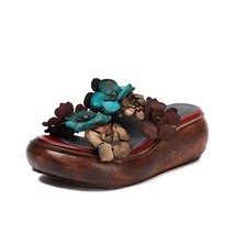 New summer platform slippers floral outside slides handmade casual sandals wedges women thumb200