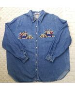 Just My Size Fall Embroidered Shirt Womens Size 18W 20W Blue Cotton Deni... - $370.54 MXN