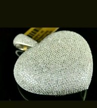 5Ct Künstlicher Diamant Pflaster Set Gepuffter Herz Anhänger 14k Weiß Vergoldet - £62.67 GBP