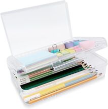 Double Layer Large Capacity Pencil Box,Plastic Translucent ‎5.9&quot;L x 0.7&quot;... - $13.86
