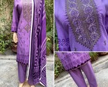 Pakistani Purple Printed Straight Shirt 3-PCS Lawn Suit w/ Threadwork ,XL#1 - $54.45