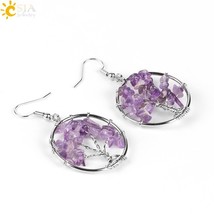 CSJA Tree of Life Women Drop Earrings Round Natural Chip Gem Stone Opal Tiger Ey - £7.04 GBP