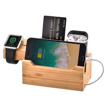 Trexonic 3 in 1 Bamboo Charging Station with Card Holder - $69.75