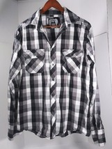 Men&#39;s Eighty Eight Black White &amp; Plaid Long Sleeve Button Down Shirt Size Large - £12.49 GBP
