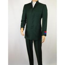 Men Apollo King Band Collarless Church Suit Mandarin 5 Hidden Buttons AG59 Green image 4