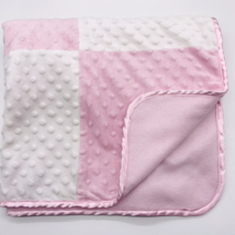 SpaSilk Patchwork Baby Blanket Satin Trim Pink White Minky Fleece Spa Silk - £7.96 GBP