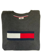 TOMMY JEANS WOMEN&#39;S FLAG SWEATER CHARCOAL LARGE  - $29.65