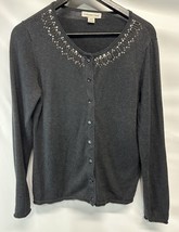 Coldwater Creek Sweater Gray Cardigan Sweater Beaded Detail  M 10/12 - £14.77 GBP