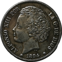 1894 Alfonso XIII Dos pesetas - El legado temprano del niño rey - $13.22