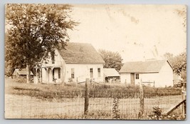 RPPC Old Farmhouse Homestead Old Woman In Yard Barns Real Photo Postcard T26 - £9.55 GBP