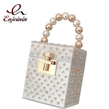 Acrylic Box Party Clutch Evening Bag for Women Golden Beaded Handle Purses and H - £62.35 GBP