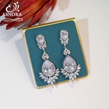 Classic Zirconia Drop Earrings, AAA Cubic Zirconia Blue Green Bridal Crystal Pen - £34.38 GBP