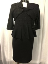 Fianona Vintage Dress 2 Pc Black Wool Knit Sequins Size Large - £193.82 GBP