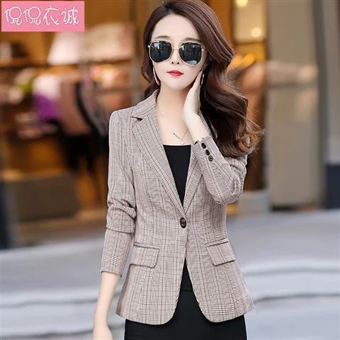 Single Button Blazer Women Jacket Slim Fit Office Lady Blazers Coat Chic Plaid O - £97.18 GBP
