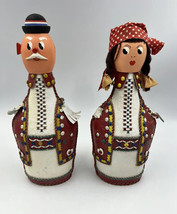 Vintage Slavik Boho Folk Art Leather Covered Canteen Decanter Man And Woman - £26.28 GBP