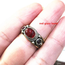 Tibetan Rings Rose Copper Inlaid Multi Glass Beads Open Rings From Nepal Vintage - £8.33 GBP