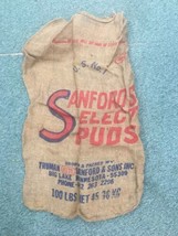 Vintage 100lb Sanfords Select Spuds Big Lake MN Potato Burlap Gunny Sack... - $29.99