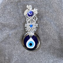 Macrame Wall Hanging Gilded Glass Evil Eye Home Protection Glass Amulet Gift - £17.23 GBP