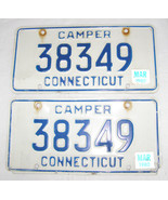VINTAGE PAIR- CONNECTICUT CAMPER ‘38349’ LICENSE PLATES1980 STICKERS-BLU... - $4.95