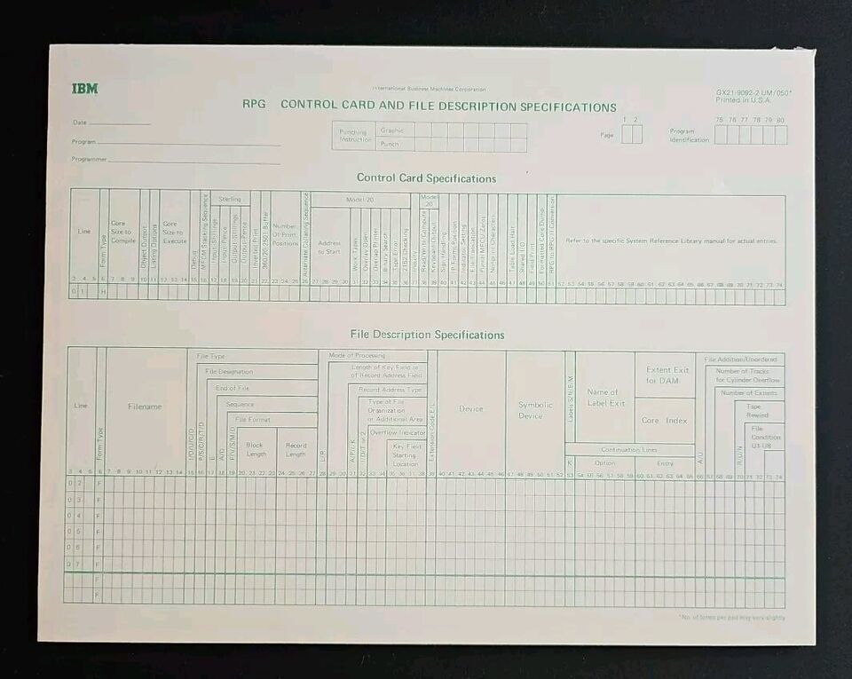 Vintage International Business Machine Corp IBM System 360 RPG Coding Fo... - $31.65