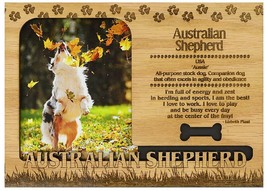 Australian Shepherd Dog Engraved Wood Picture Frame Magnet - £11.01 GBP