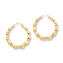 14K Gold Filled Pincatch Hoop Bamboo Earrings /no Personalized /1 1/2 Inch - £10.38 GBP