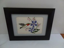 Finished Cross stitch picture of Red Throat Hummingbird in black frame - £39.47 GBP